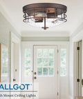 Oil Rubbed Bronze 2 Light Flush Mount Ceiling Light With Seeded Glass Industrial Close To Ceiling Fixture in hallway