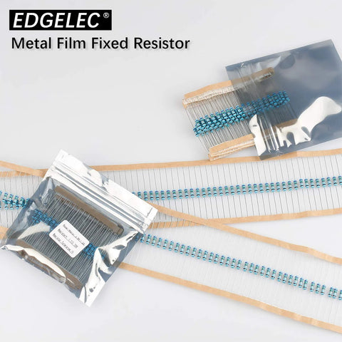 EDGELEC metal film fixed resistor set, 100pcs blue axial resistors, 0.5W, front view
