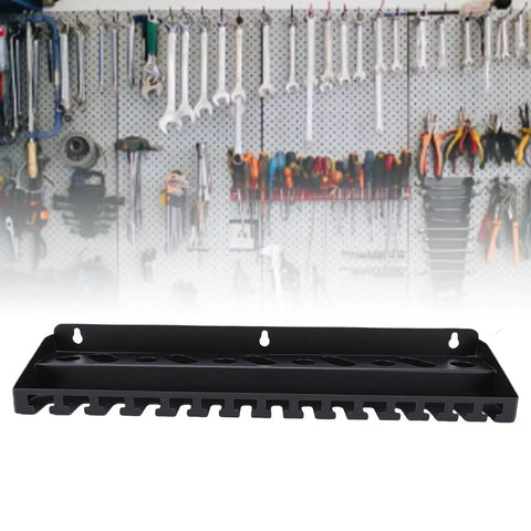 Vice Grip Holder Wall Mount for Pliers, heavy duty metal tool rack with 3 slot sizes against workshop wall background