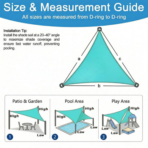 Size guide for Custom Size Triangle Shade Sail 14' X 18' X 22.8' 220 GSM Heavy Duty Sun Shade With PU Coating Waterproof