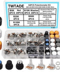 84 Piece Linear Rotary Potentiometer Kit With 5 Values B5K B10K B20K B50K B100K Ohm Top Adjustment Includes Plastic And Aluminum Knobs Nuts And Washers WH148 H023