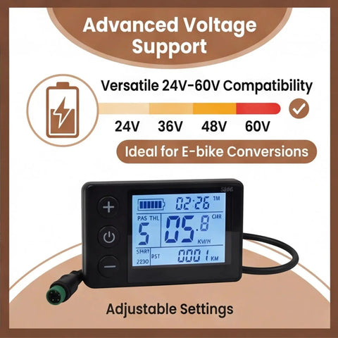 Two Point Five Inch Backlit LCD Display For Electric Scooters, Crisp Speedometer Odometer And Voltage Meter, Wireless Handlebar Computer Fits 22.2mm Bars, Supports 24V 36V 48V Systems, Protocol No 2, Easy Readout On Every Ride