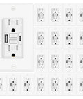 Rock Solid White 15 Amp GFCI Outlet With USB A Plus Type C Charging Ports Tamper Resistant Self Testing Electrical Receptacle 20 pack