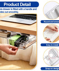 Under Desk Storage Drawer Organizer Two Pack Stick On Self Adhesive Slide Out Drawers for Under Table shown with smooth sliding feature