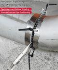 Pro Grade Adjustable Pipe Alignment Chain Pliers And Tough As Nails Clamp For Up To 14 Inch Round Pipes securing stainless steel pipe before welding.