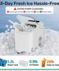 Compact Countertop Ice Maker With Self Cleaning Design And Rapid Cube Batch Output Built Straight For Your Kitchen Or Patio portable setup with ice and components.