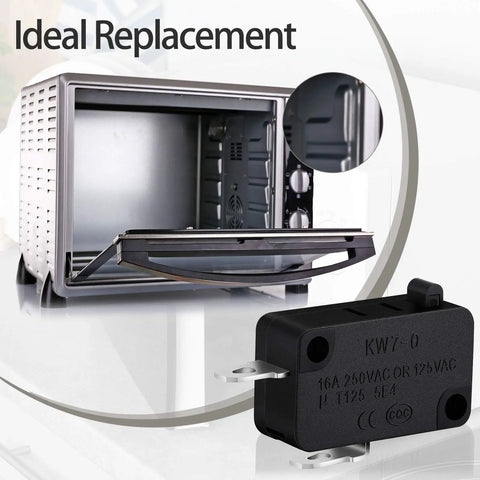 Microwave with open door and a switch from 6 Pack Microwave Oven Door Switch Replacement Kit For W10269458 W10727360 W10269460 SZM-V16-FC-61 62 63
