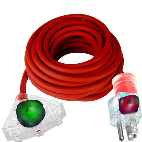 Beefy Heavy Duty Outdoor Indoor Extension Cord 75 Feet With 10 Gauge 3 Outlet Lighted SJTW 125V 15 Amp Rated Up To 1875 Watts