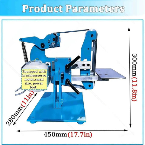 Heavy Duty 1100W Brushless Belt Sander Grinder With Adjustable Speed Up To 6500 Rpm Vertical Horizontal Dual Use For Knife Sharpening Includes Five Sanding Belts And Solid Steel Base For Efficient Grinding Projects Home Shop product parameters with dimensions in mm.
