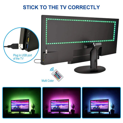 10 Foot RGB LED Strip Lights With USB TV Backlight, IP65 Waterproof, showing USB connection and color options