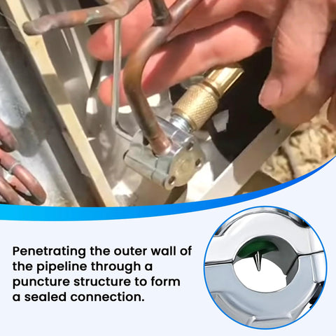 AMI PARTS BPV31 bullet piercing valve on copper refrigerator tubing; metal valve with brass fitting