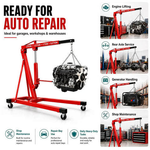 5000 Lbs Folding Engine Hoist Cherry Picker Crane Hydraulic Pump Heavy Duty Alloy Steel Frame with engine for auto repair.