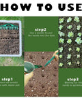 Image showing steps to use Versatile 7 Piece Seed Spreader Set With 12 Hole Seeder And Handheld Garden Planting Tool.