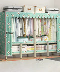 Straight Up Portable Closet Wardrobe System Backed By A Heavy Duty Foldable Garment Rack With Dual Hanging Rods And Ample Storage Shelves To Keep Your Daily Threads Clean with colorful fabric cover and shelves.