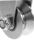 Close-up view of 2 Pack Stainless Steel Pulley Track Wheel Set For Sliding Gate Guide Roller, heavy duty pulley detail.