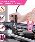 Hands using Must Have Portable Car Emergency Kit With 12V Air Compressor Jumper Cables First Aid Auto Tool Set Roadside Safety Gear Winter Driving Essentials Hot Pink Kit For Women Men Teens on car engine