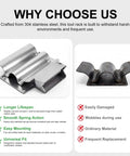 Comparison of heavy-duty stainless steel shovel holder with ordinary material, featuring spring-loaded mounts for trucks and trailers.