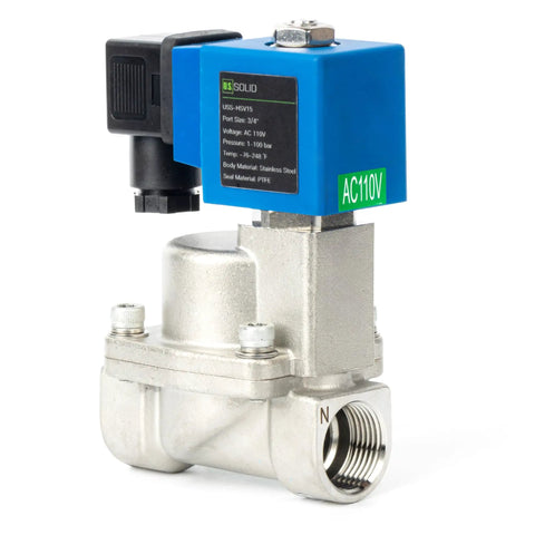 Heavy Duty Three Quarter Inch High Pressure Solenoid Valve 100 Bar Stainless Steel 110V AC for fluids control