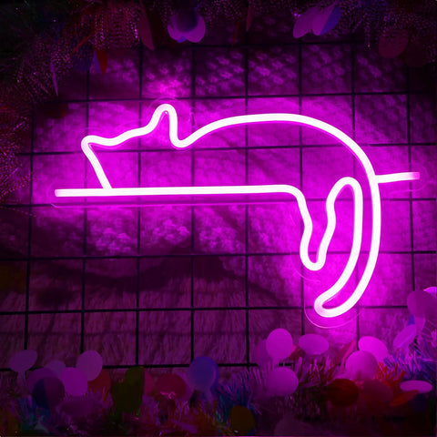 Pink Cute Cat Neon Sign LED Light USB Powered Wall Art Decor With Blue Glow For Parties Weddings Birthdays Mood Ambience