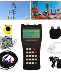 Kickass Boss Level Handheld Ultrasonic Liquid Flow Meter For Seawater And Industrial Sewage With Digital Display showing flow data and accessories.