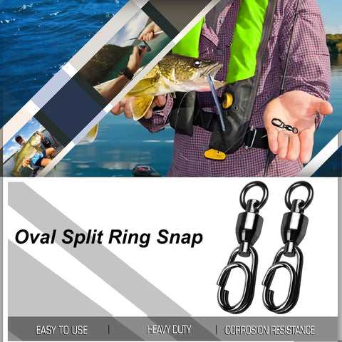 Beefy Heavy Duty Fishing Swivel Set With Steel Ball Bearing, Stainless Connector, Rolling Snap Swivels In Black Nickel Finish, 25 Pieces, 30 Lb Test, Stainless Steel Corrosion Resistant, Durable Gear For Freshwater And Saltwater, oval split ring snap