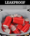 View inside leakproof Insulated Picnic Backpack For Women And Men With Large Lunch Box showing ice and drinks, spacious interior