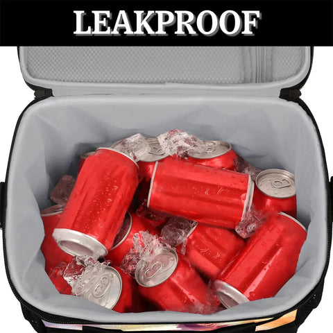 View inside leakproof Insulated Picnic Backpack For Women And Men With Large Lunch Box showing ice and drinks, spacious interior