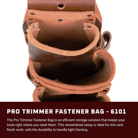 Pro Trimmer Fastener Bag With 8 Pockets And Tool Holders For Trim And Finish Work, Leather Pouch, top view