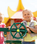 Children playing with ship wheel from Pirate Ship Playground Accessories Set With Ship Wheels Telescopes And Safety Handles For Outdoor Playhouses And Treehouses Kid Friendly Backyard Adventure Toy Phone Included