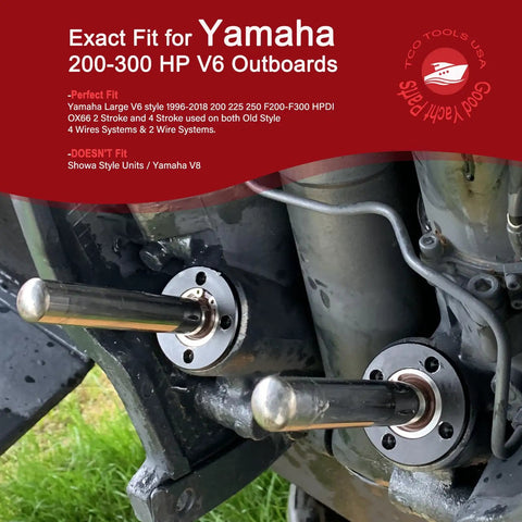 2 Pack Trim Cap Cylinder With Seals FSM040 Replacement End Cap Kit For Yamaha 200 225 250 300 HP Outboard V6 Hydraulic Tilt Trim System Direct OEM Fit And Easy Install installed on Yamaha outboard motor, showing steel rods and housing.