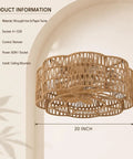 Pixxrib Boho Caged Ceiling Fans with Lights for Bedroom Living room, 20 inch, made of wrought iron and paper twine, remote control.