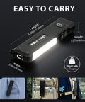 Ultra Slim Flat EDC Flashlight Rechargeable 1800 Lumen Pocket Light With 365nm UV And RGB Modes Magnetic Base shown attached to bags