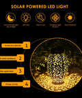 Fairy Solar Lights Outdoor Garden Decor Bucket Type 2 Pack waterproof lanterns with intricate light shadow pattern at night.
