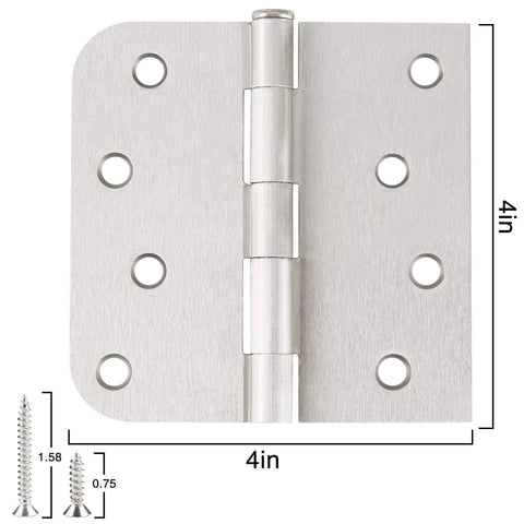 3 Pack 4 Inch Satin Nickel Door Hinges For Interior And Exterior Doors With Square Rounded 5 Eighth Inch Radius Corners Reversible Full Mortise Hinge Includes 24 Free Screws For Quick Easy Installation And 270 Degree Rotation