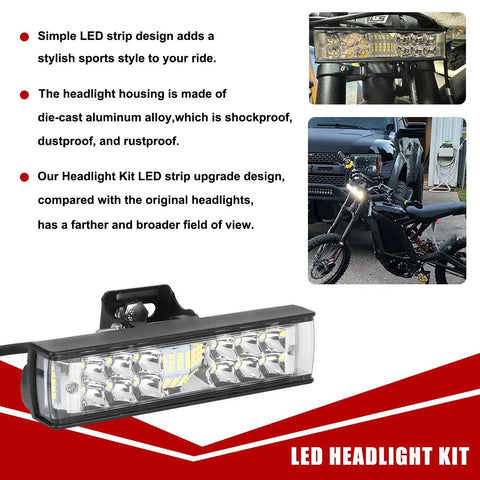 LED Headlight Bar For Sur Ron Light Bee S And Segway X160 X260 Dirt Bikes 7 8 Inch Handlebar Fit Plug And Play Brighter Beam And Wider View For Night Riding