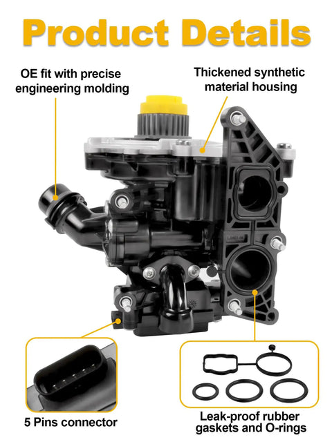 Auxiliary Electric Coolant Pump Assembly With Gaskets For Audi Q7 Q3 A3 A4 A5 A6 Passat Beetle Golf Quattro 2.0L Gas showing detailed components.