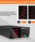 High Power DC Bench Power Supply 0-60V 0-20A 1200W With Encoder Knob And Output Switch Adjustable Regulated For Repair And Test Benchtop Power Source Black, front view