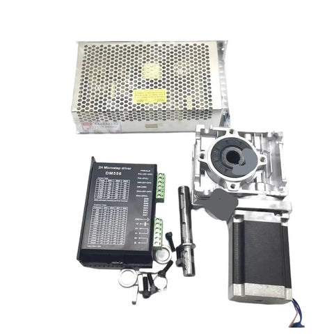 Premium RV30 Worm Gear Reducer With 30:1 Ratio Paired With NEMA23 Stepper Motor Boasting 1.2Nm Torque complete kit with driver and power supply.