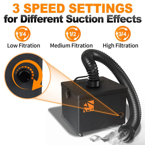 Solder Fume Extractor with 243 Cubic Meters Per Hour Suction, low noise, high efficiency, 3 speed settings for laser engraving