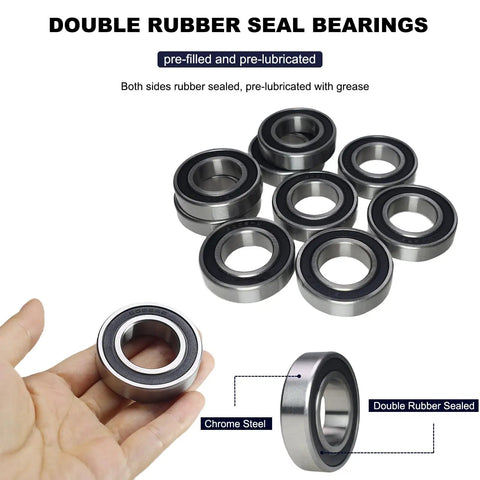 6005-2RS Double Rubber Sealed Bearings 25x47x12mm shown with chrome steel, pre-lubricated for smooth performance