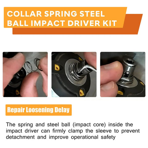 Collar Spring Steel Ball Impact Driver Kit for DCF845 DCF850 repair use, showing detailed assembly process in three steps.