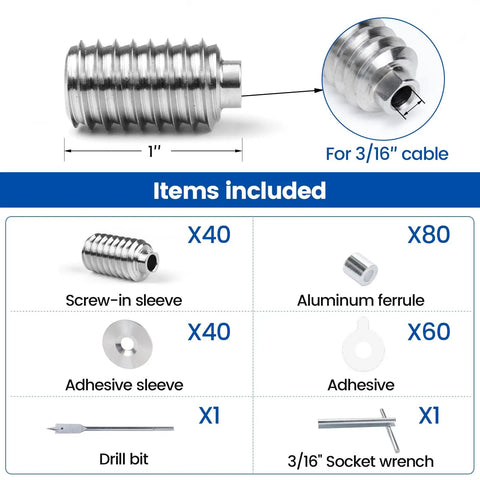 Patent Pending Invisible Cable Railing Kit With 40 Tensioners And 80 Aluminum Ferrules For 4x4 6x6 8x8 Wood Posts items included