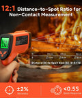 Infrared Thermometer Non Contact Temperature Gun With Laser displaying LCD, used for precise measurements near a fire
