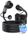 Top Notch J1772 EV Charger Extension Cord 50 Amp 21 Foot Charging Cable For Electric Vehicles with sturdy black design.