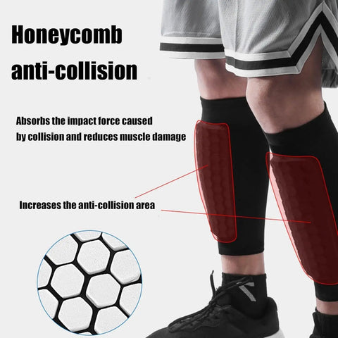 Youth Shin Guards With Box For Soccer, Breathable Moisture Wicking Pads, Honeycomb Ergonomic Protection, Small Size S 6 To 10 shown on legs