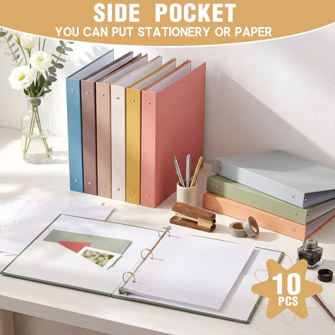 Ten Colorful 3 Ring Binders Set With Two Pockets Hardcover For School Office And Home Use Fits Standard 11 By 8 And A Half Inch Paper