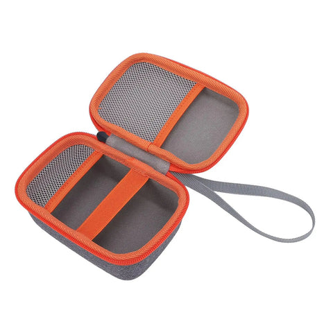 Open view of Hard EVA Case For Kids Music Player With Velvet Lining Travel Storage Bag, showing card pockets and handle strap.