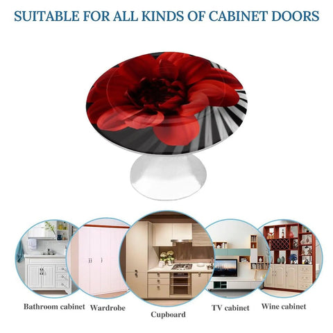 Round Red Flower Cabinet Knobs With Screws For Kitchen And Bathroom Durable Stainless Steel And Aluminum Hardware Easy Install Sweet Vibrant Color That Will Not Fade Perfect For Cabinets Dressers And Drawers. Red flower cabinet knob with screw for bathroom, wardrobe, cupboard, TV and wine cabinet.