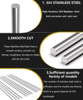 12 Pieces 3mm By 300mm 304 Stainless Steel Round Rods For Metalworking Hobby And Diy Projects Smooth Shafts Ideal For Industry Crafting And Toolmaking, showcasing construction, smooth cut and quantity options.