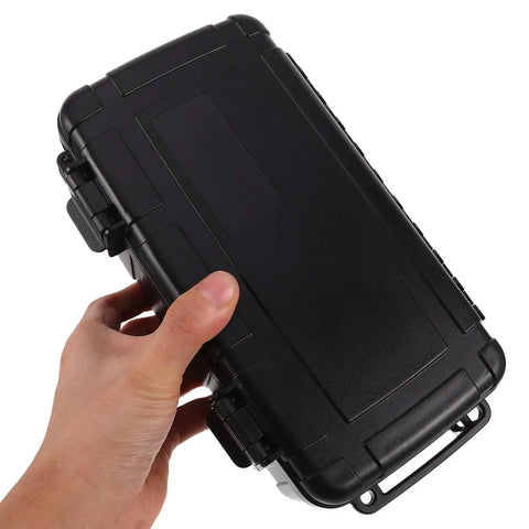 Hand holding Portable Waterproof Tool Box Organizer with Durable PP Hard Case Explosion Proof Design Secure Locking and Compact Carry